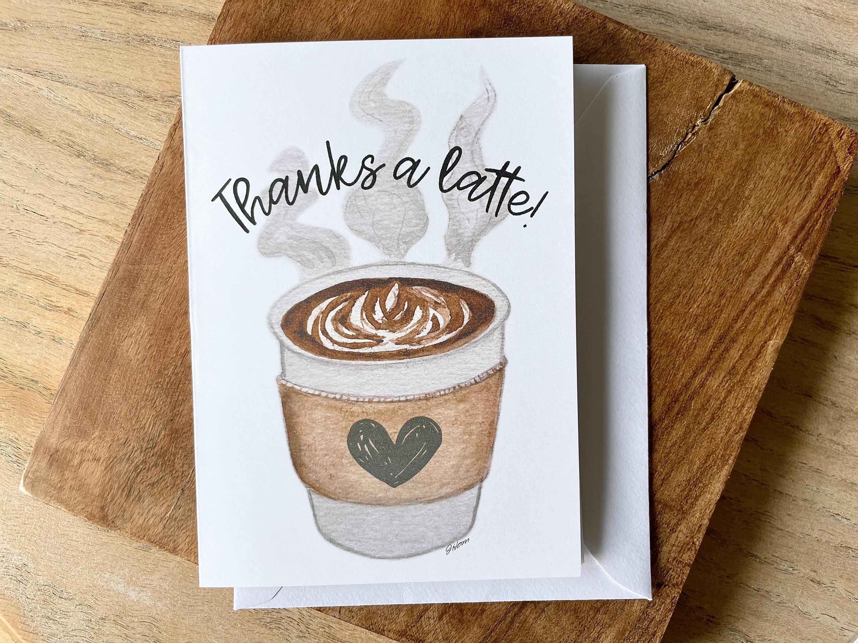 Watercolor Coffee Thank You Card, Thanks a Latte - Etsy