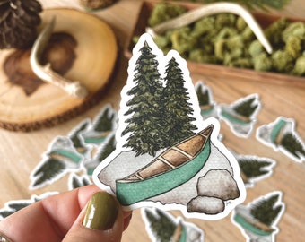 Canoe Sticker/ Backpacking Sticker/ Adventure Sticker/ Evergreen Tree Sticker/ Nature Sticker/ Explore Sticker/ Hiking Sticker