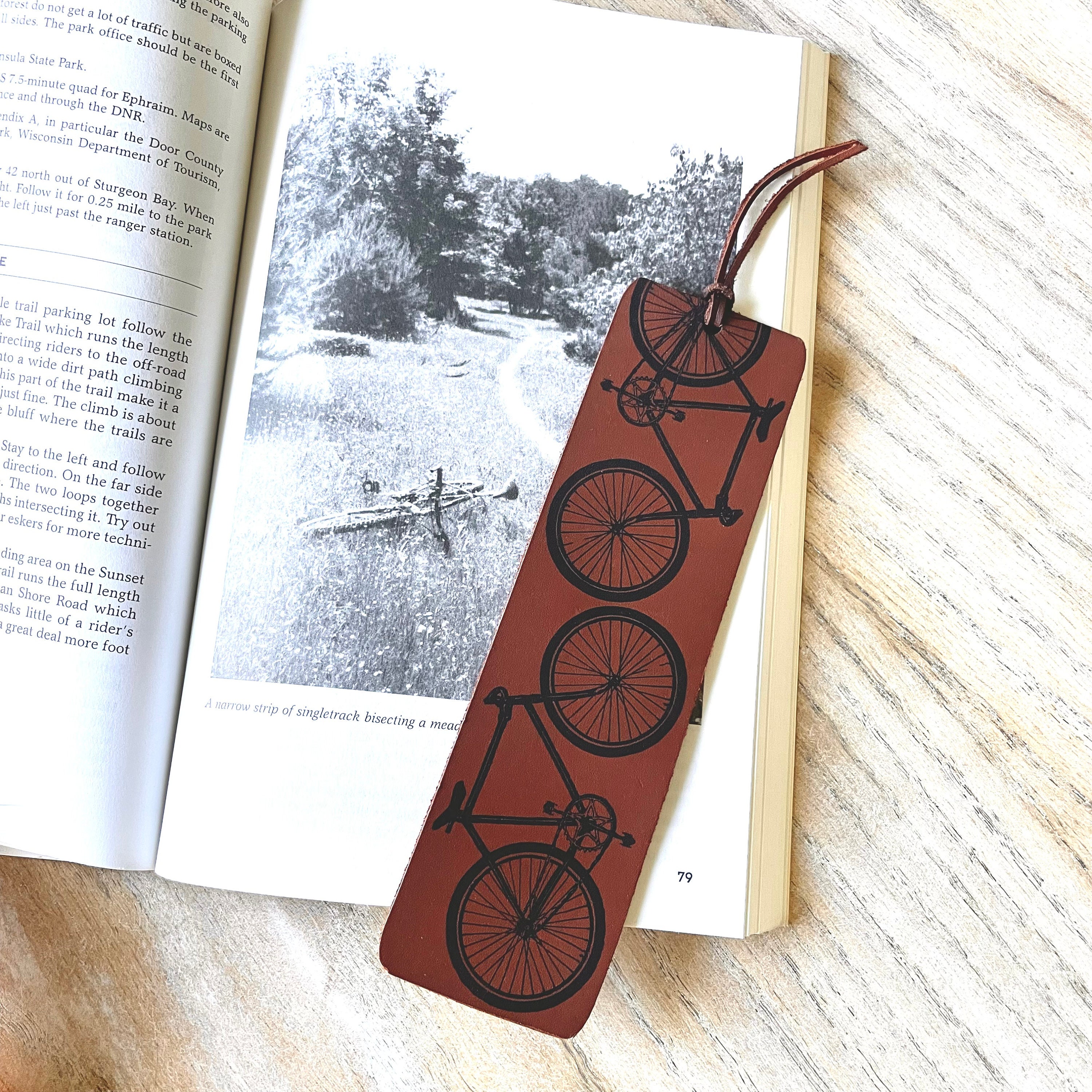 Leather Bike Bookmark/ Brown Leather Bookmark/ Gift for Reader/ Book ...