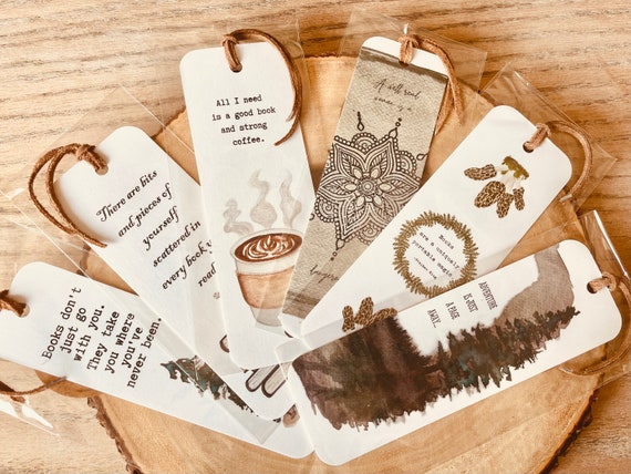 Wood Burnt Wooden Bookmark, Forest Tree, Leather Tassel - Etsy