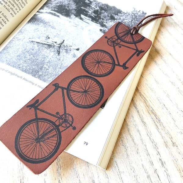 Leather Bike Bookmark/ Brown Leather Bookmark/ Gift for Reader/ Book Lover Gift/ Biker Bookmark/ Bicycle Bookmark/ Mountain Bike Bookmark