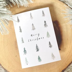 Handgemalte Aquarell Weihnachtskarte / immergrüne Bäume Weihnachtskarte / Weihnachtsbaum Karte / Minimalistische Weihnachtskarte / Folklore Weihnachten