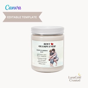 Printable Candle Label Canva Editable Template for Papa Father&#39;s Day DIY Candle Label - Custom Products - Personalized Candle Label