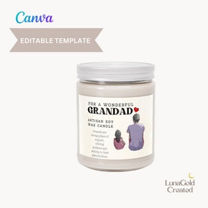 Printable Candle Label Canva Editable Template for Papa Father&#39;s Day DIY Candle Label - Custom Products - Personalized Candle Label