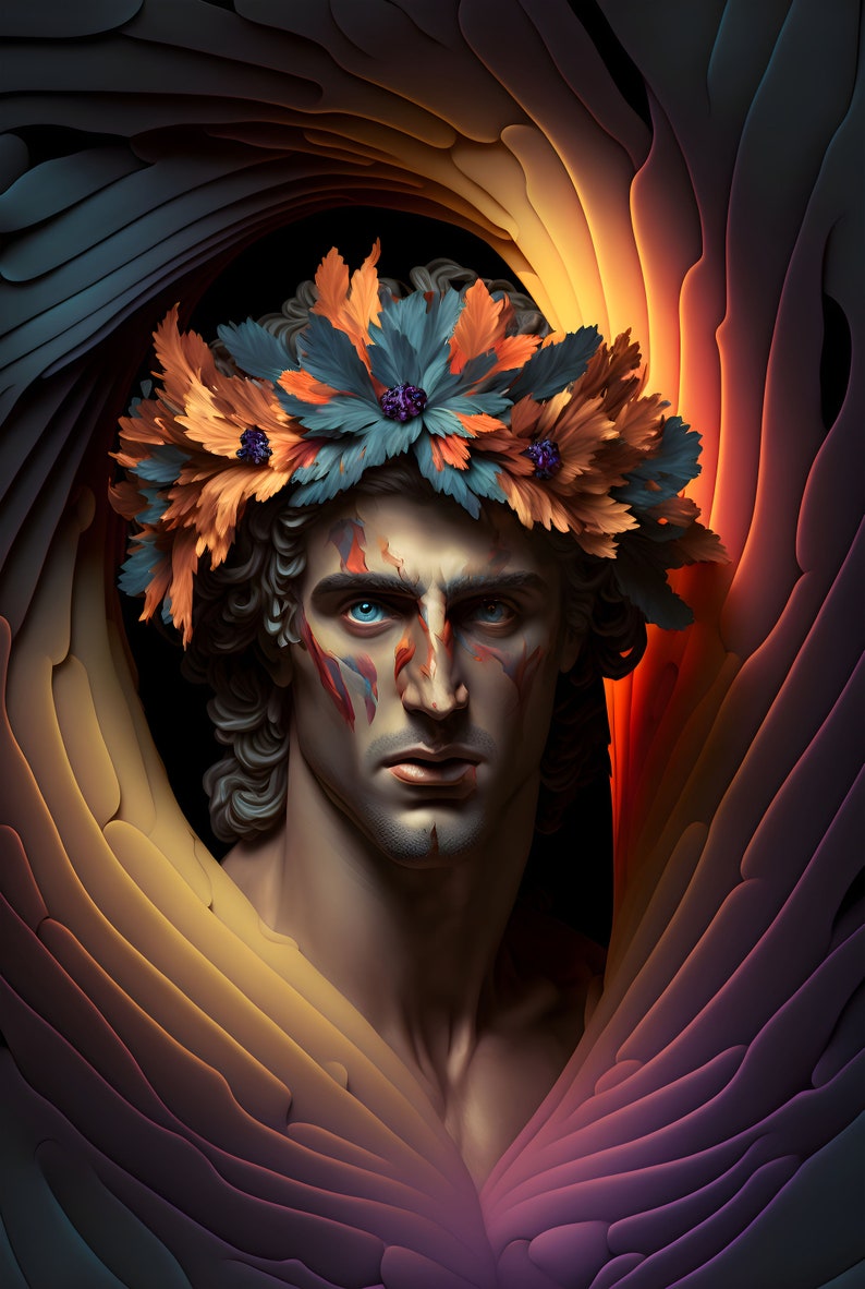 Digital Art Abstract Greek God Portrait Dionysus Perfect Etsy