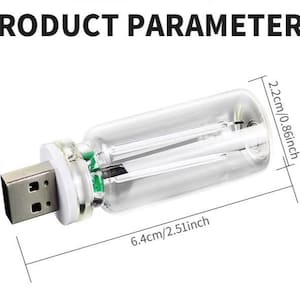 May include: A clear glass USB drive shaped like a small bottle, with a silver USB connector. The bottle is 2.51 inches long and 0.86 inches wide. The text "PRODUCT PARAMETERS" is at the top.