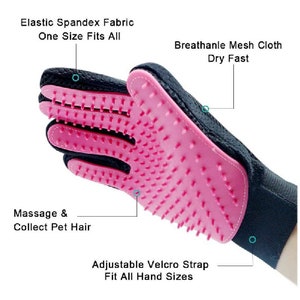 Pet Grooming Glove; Deshedding Brush Hair Remover Mitt Massage Tool - Pink
