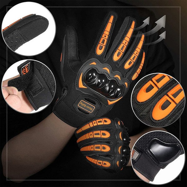 Thermal Motorbike Gloves Carbon Knuckle Protection Motorcycle Gloves - Orange