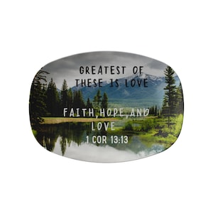 Faith Hope & Love Serving Platter, 1 Cor Serving Tray, Made in USA, Eco Friendly, Non-Toxic Serveware, Camping, Host, BBQ, Outdoor Dining