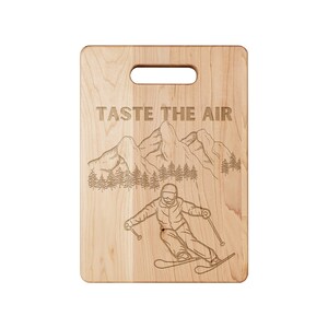 Engraved Maple Serving Board Personalized Cutting Board with Mountain Ski Snow Art Custom Ski Gift Charcuterie Board Cheese Board