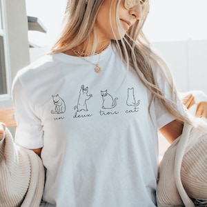 Funny Gift Shirt For Cat Lovers, Cute Pet Lover T-Shirt, Cat Mom Present Tee, Minimalist Graphic Tshirt, Un Deux Trois Cat, Animal Lover Tee
