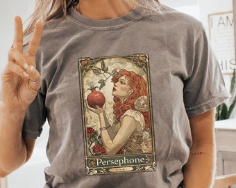Tarot Card Of Persephone And Pomegranate Shirt, Greek Mythology Goddess Gift Tee For Her, Vintage Comfort Colors® Present T-Shirt For Women