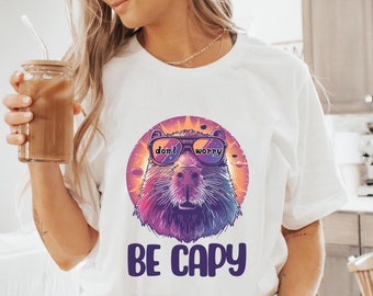 Retro Shirt With Capybara Graphic Print, Capybara Gift Tee For Animal Lover, Funny Capybara T-Shirt, Cool Capybara With Sunglasses Tshirt