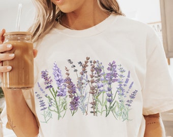 Vintage Botanical Tee, Lavender Flower Lover Tee, Wild Flowers T-Shirt, Pastel Floral Nature Tshirt, Garden Lover Wildflowers Cottagecore