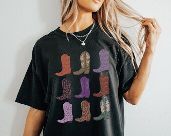 Cowgirl Boots Gift Shirt For Her, Western Graphic T Shirt For Women, Oversized Graphic Tee, Country Concert T-Shirt, Cute Country Tshirt