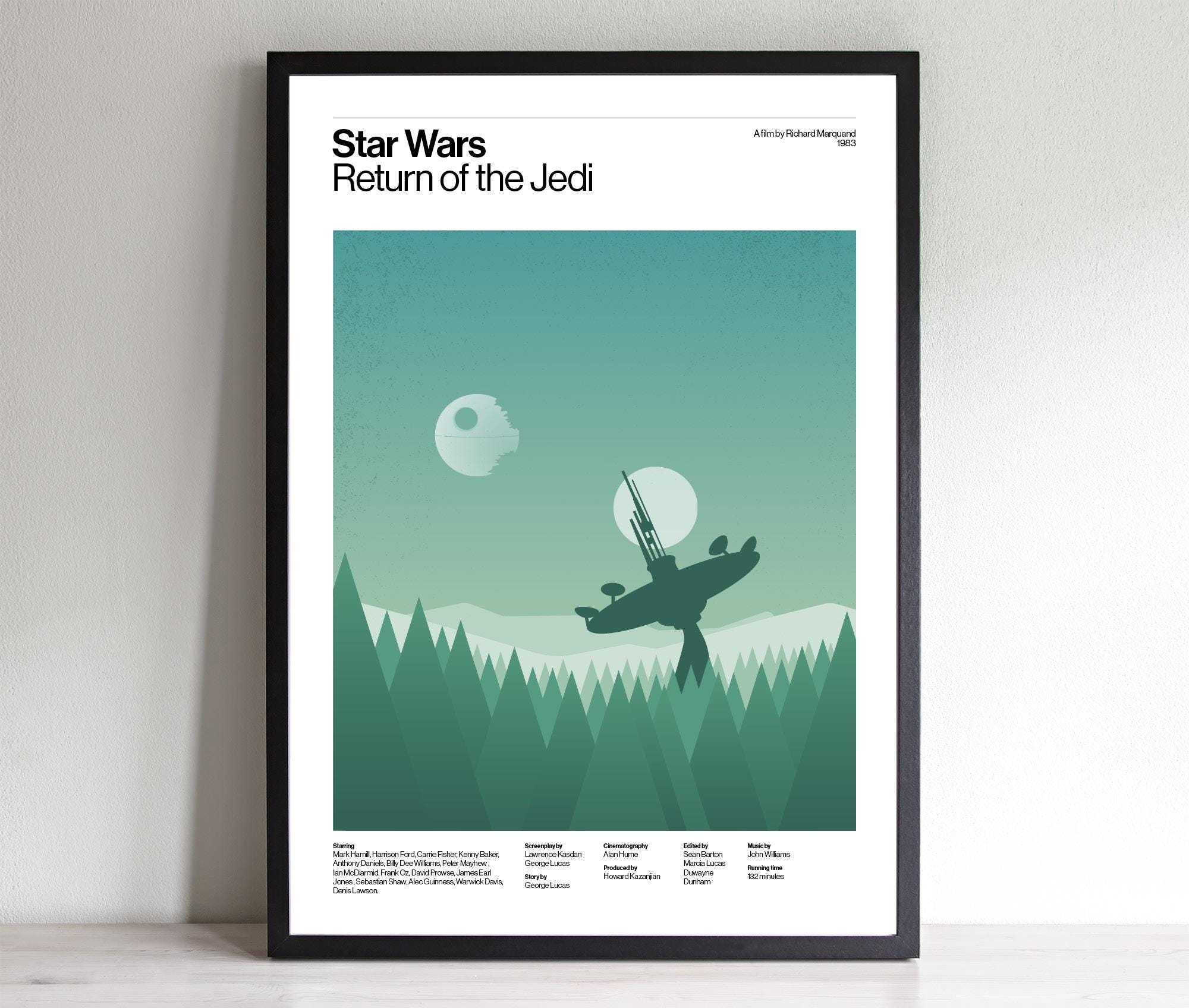 Return of the Jedi poster - Zwitsers ontwerp minimalistische print - Star Wars kunst aan de muur - sci-fi filmposter - retro filmdecor - cadeau voor fans