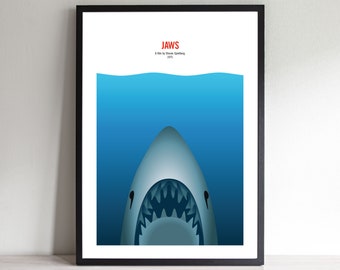 Jaws minimalist movie poster, classic Steven Spielberg retro designer wall art movie print