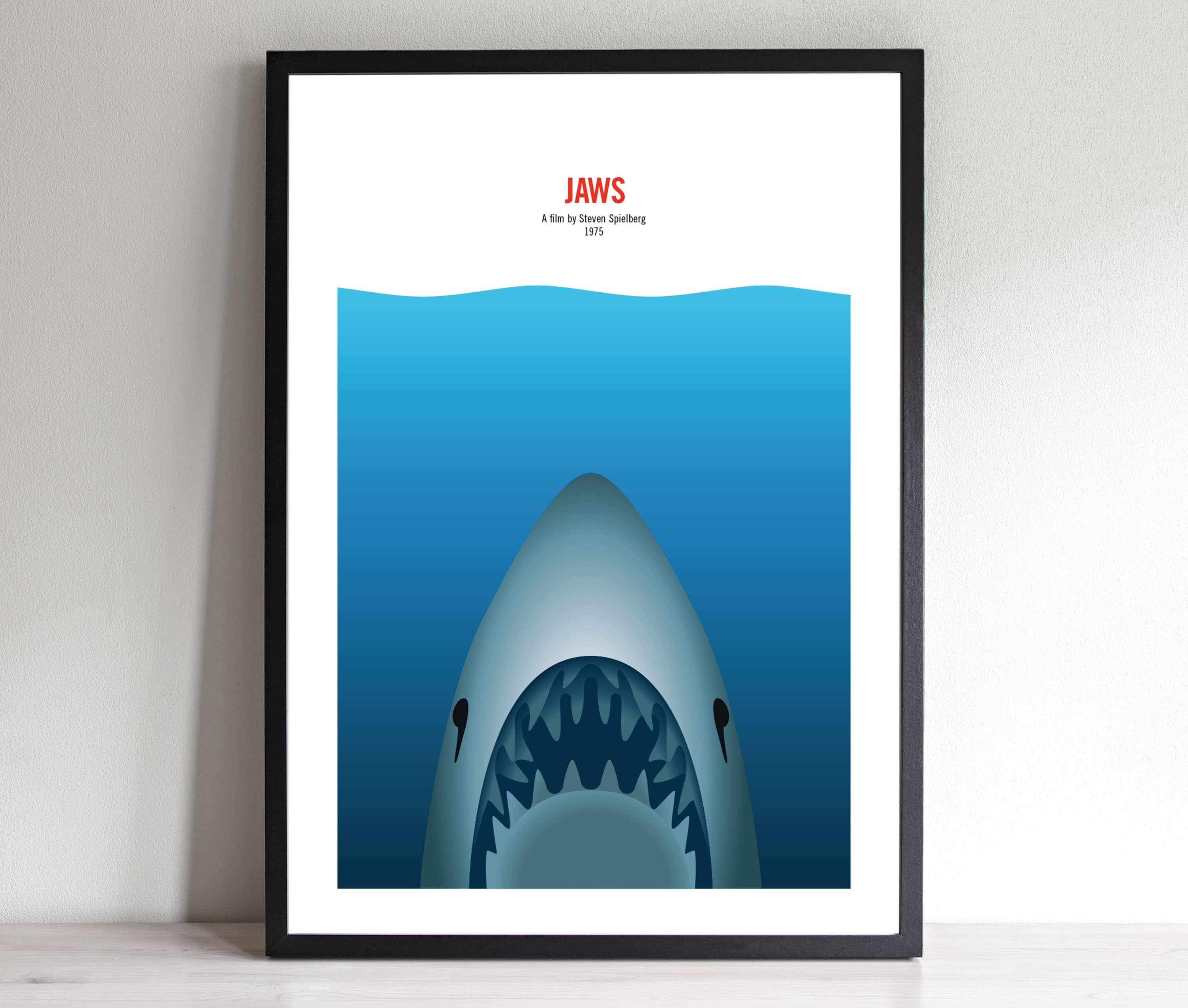 Jaws Minimalist Movie Poster, Classic Steven Spielberg Retro