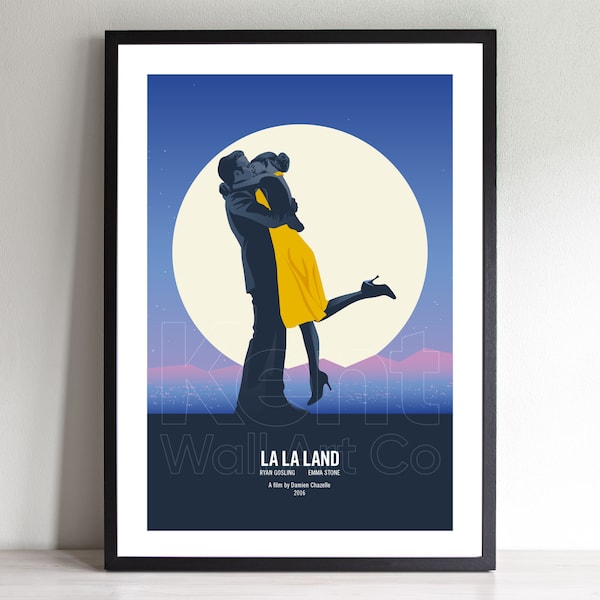 Cartel de la película minimalista de color atrevido de La La Land, impresión de arte mural ilustrada de Ryan Gosling Emma Stone