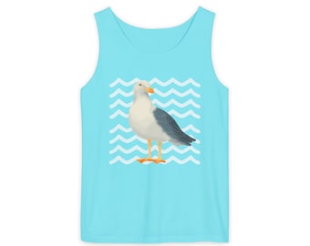 Coastal Seagull Tank Top, Beachwear, Summer Attire, Gift for Ocean Lovers, Maritime Lifestyle Beach Bird