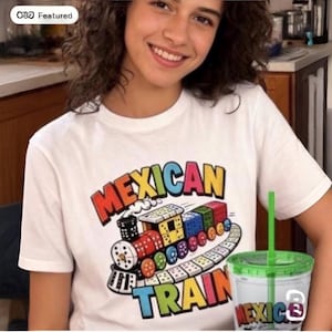 Mexican Train Dominoes T-Shirt | Colorful Train Domino Family Game Night Tee image 1
