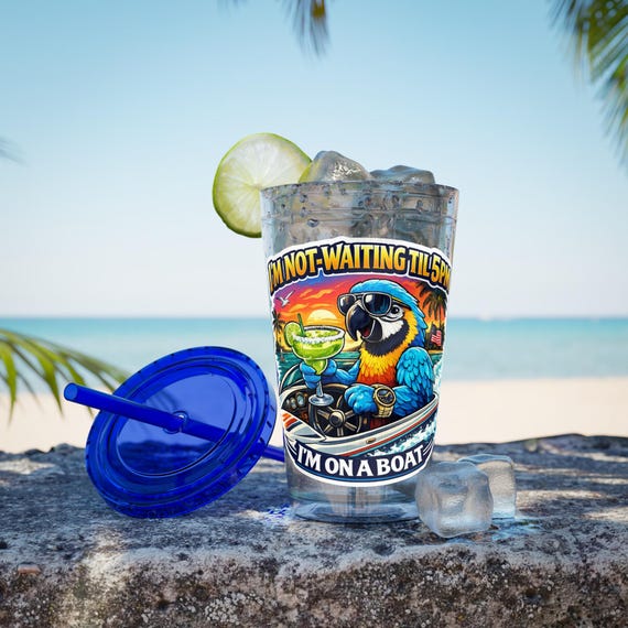 Parrot Margarita I'm Not Waiting til 5pm On a Boat Plastic Cup Tumbler