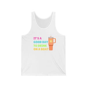 Boat Drinking Tank Top, Nautical Sleeveless Shirt, Lake Party Apparel, Summer Cruise Muscle Tee, Beach Vacation Clothing
