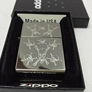 2005 Polished Skull & Crossbones Zippo Lighter W/Fitted Butane Torch Insert