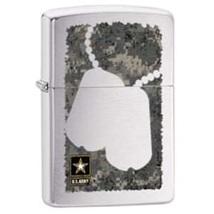 Isqueiro Zippo Cromado Escovado Dog Tags do Exército dos EUA