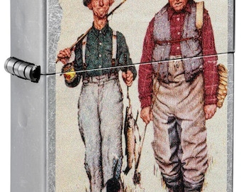 Classic Noman Rockwell Fisherman Zippo Lighter Lifetime Warranty