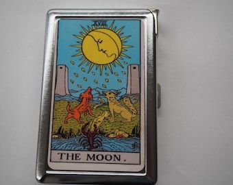 Cigarette Case W/Built In Butane Lighter Moon Tarot Card