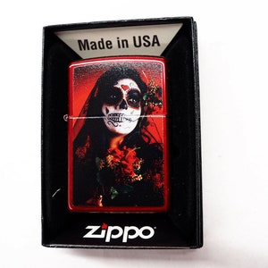 Cool Red Day Of The Dead Zombie Girl Zippo Lighter