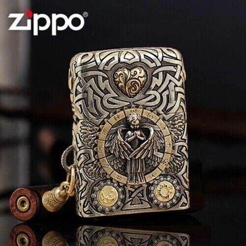 Antique Silver Jacket Seraphim Shell Guardian Zippo Lighter