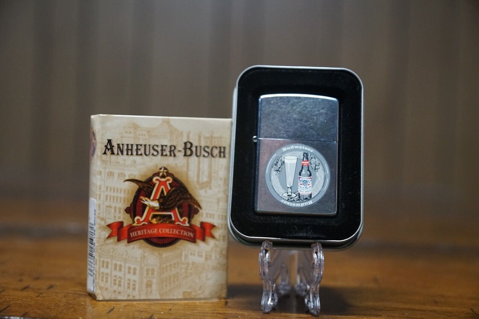 Rare 2003 Collectable Budweiser Bottle & Glass Zippo Lighter Mint