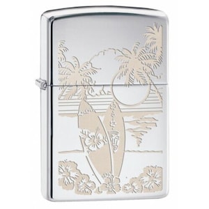 Zippo Lighter: Surfboards in Paradise, Engraved - High Polish Chrome