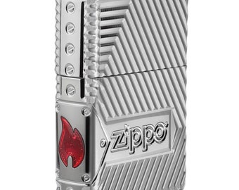 Encendedor Zippo de cromo pulido con diseño de pernos Armor