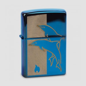 Gorgeous Polished Sapphire  Dolphins  Zippo Lighter