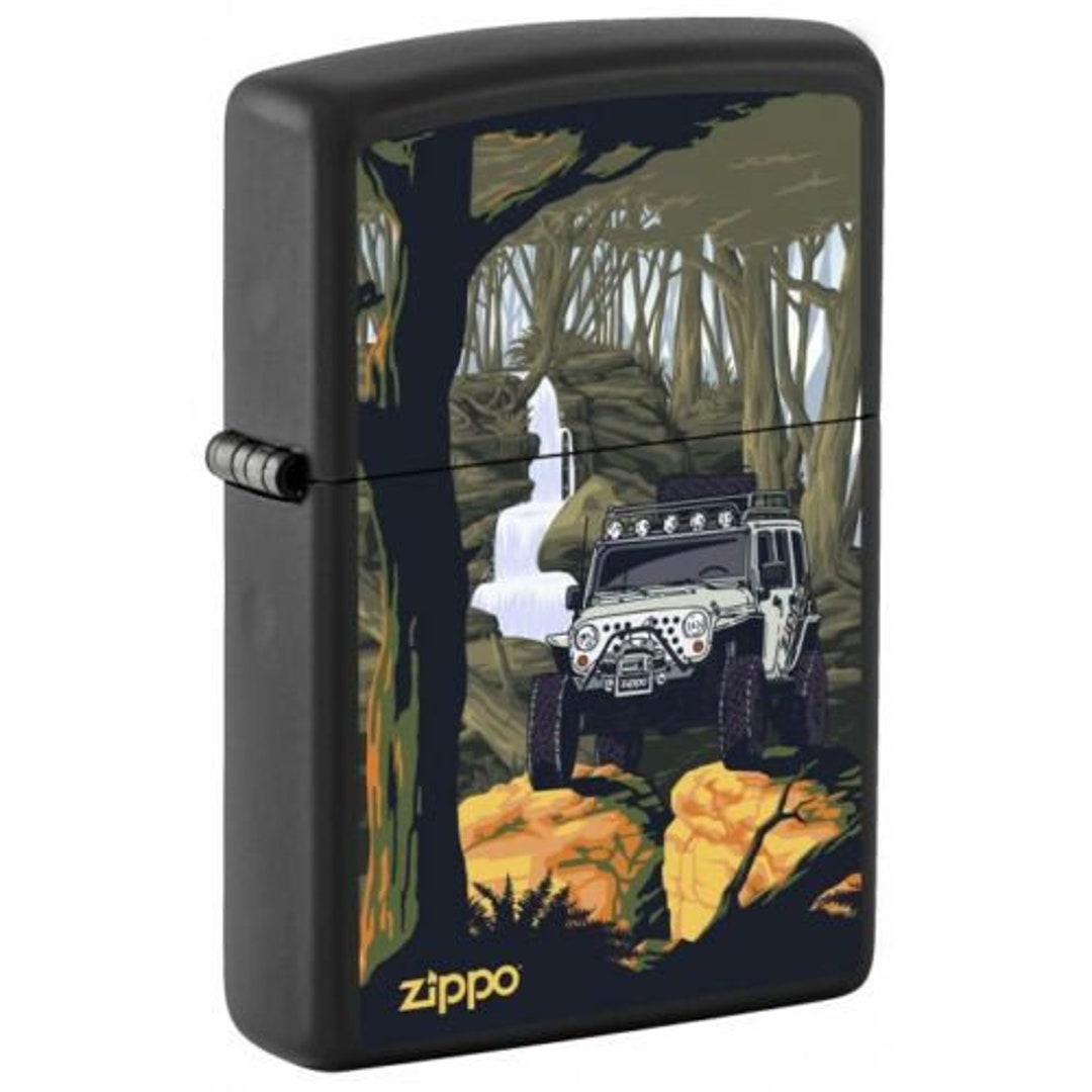 Zippo Lighter Zippo Jeep With Waterfall Black Matte Etsy