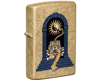 Sharp Tiger Tattoo Design Tumbled Brass Zippo Lighter