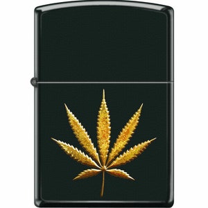 Marijuana/Gold Pot Leaf Black Matte Zippo Lighter