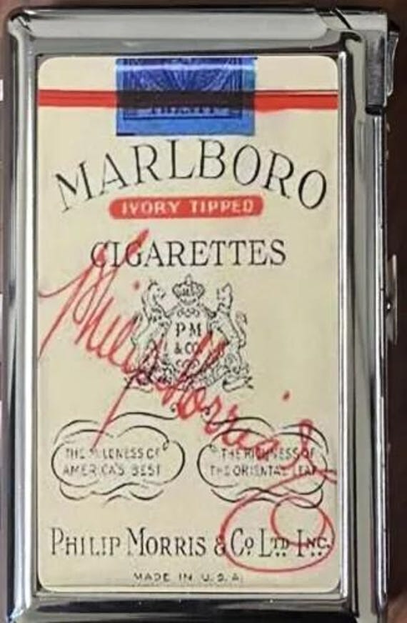 Premium Antique Marlboro Cigarette Case W/built in Lighter for