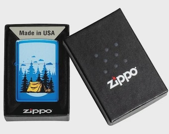 Forest Flicker Camping Design hoogglans blauwe zippo-aansteker