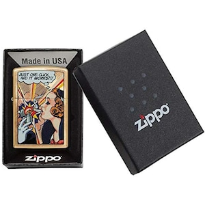 Zippo Lighter: Windy Varga Pop Art Design Lighter, Diagonal Weave Brass FInish