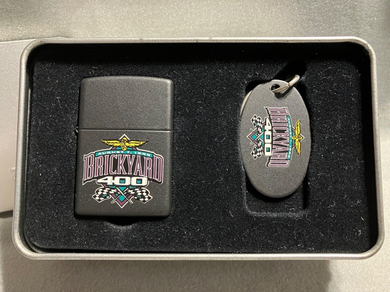 Rare 1999 Nascar Brickyard 400 Zippo Lighter & Key Chain Gift Set