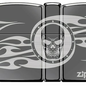 Amazing Polishe Black Ice 4 Sided Skull & Flames Zippo Lighter