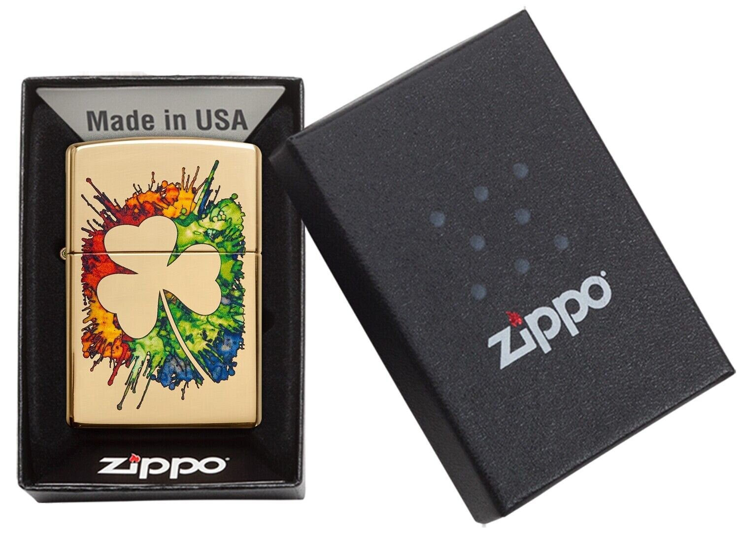 Zippo Lighter: Fusion Lucky Shamrock - High Polish Brass