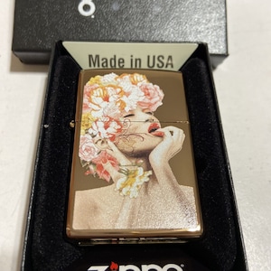 Beautiful Rose Woman Gold Zippo Lighter