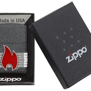 Zippo Lighter: Red Vintage Wrap Red Flame Iron Stone