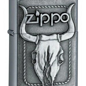 Awesome Zippo Logo Bull Skull Emblem Zippo Lighter