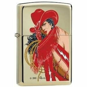 Retired New Brass Olivia Buckskin Cowgirl Zippo Lighter With Zippo Butane Torch Insert